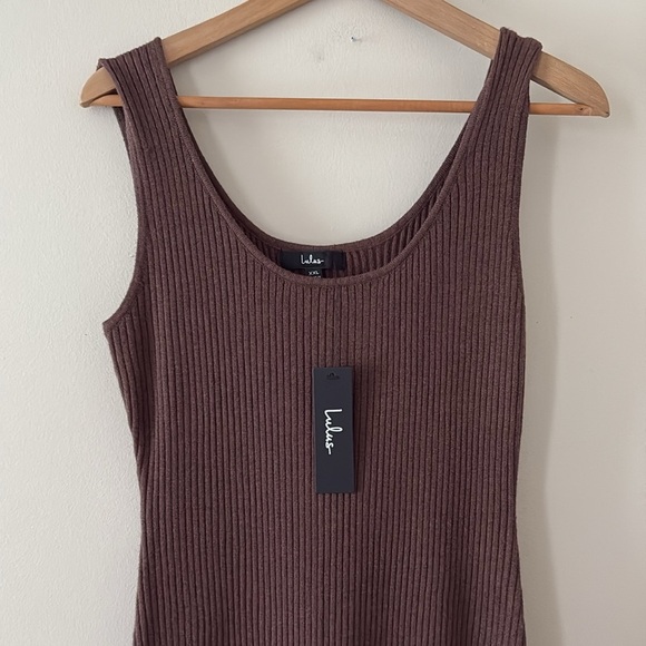 New Lulus Layer Lover Brown Ribbed Knit Tank Dress Sleeveless Side Slit Size XXL - Picture 4 of 10
